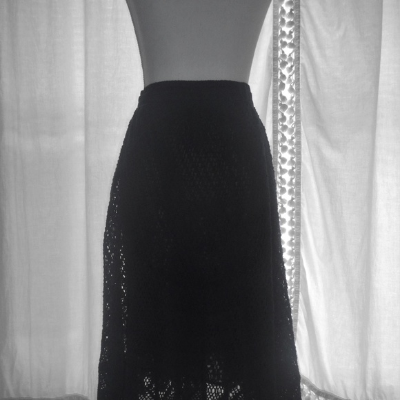 Crochet Lace Cotton Navy Blue Layered Swing Skirt - Picture 6 of 7